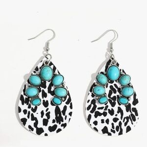 Western dalmatian print & turquoise earrings